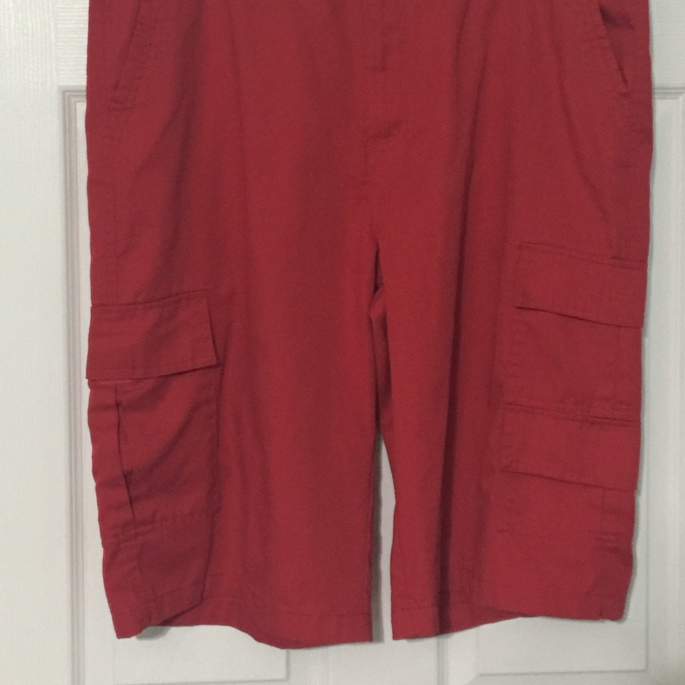Red cargo shorts